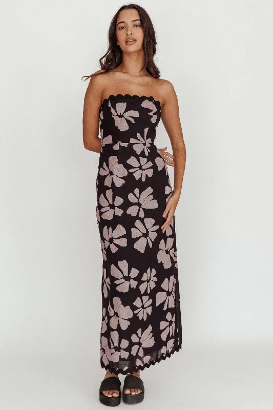 Year-End Sale Cypress Floral Strapless Maxi Dress Black