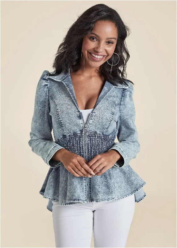 Can't Miss Peplum Jean Jacket - Cool Wash