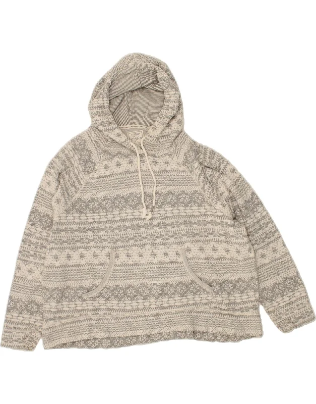 Lowest Price FAT FACE Womens Hooded Jumper Sweater UK 18 XL Grey Fair Isle Cotton