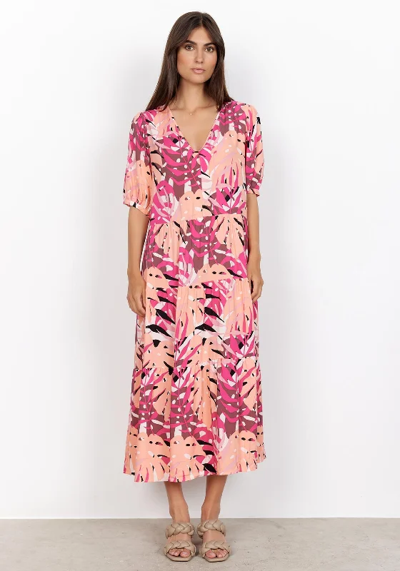 Major Savings Soyaconcept Kabrina Tiered Maxi Dress, Pink Multi