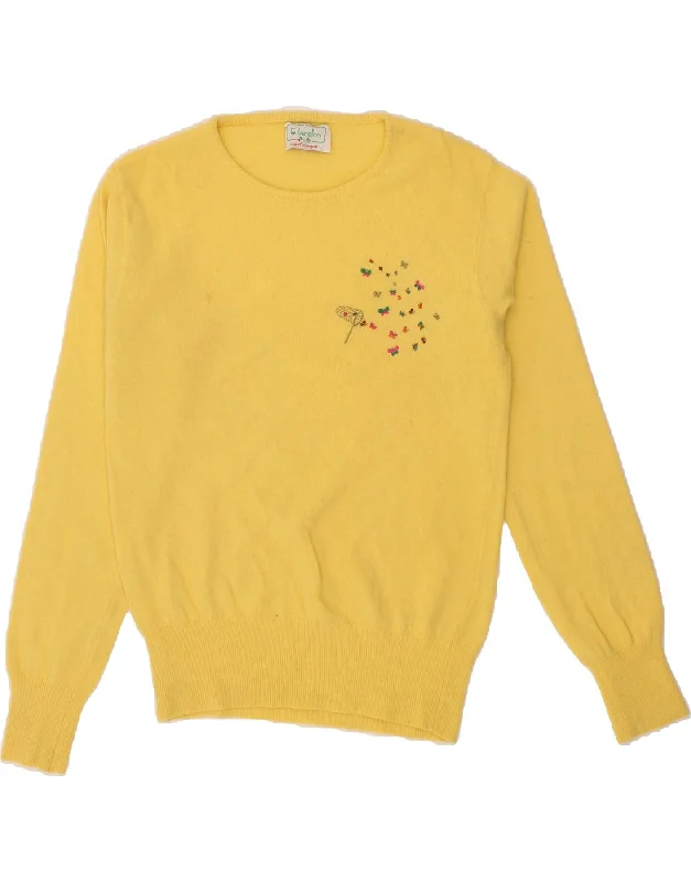 Exclusive Savings BENETTON Womens Crew Neck Jumper Sweater UK 14 Large Yellow Wool