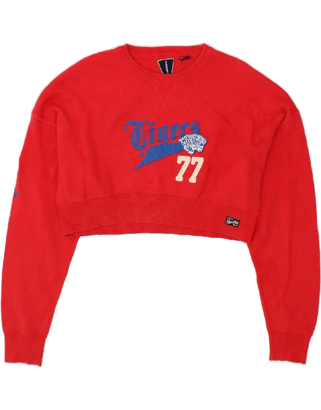 Online Specials SUPERDRY Womens Crop Graphic Sweatshirt Jumper UK 14 Large  Red Cotton