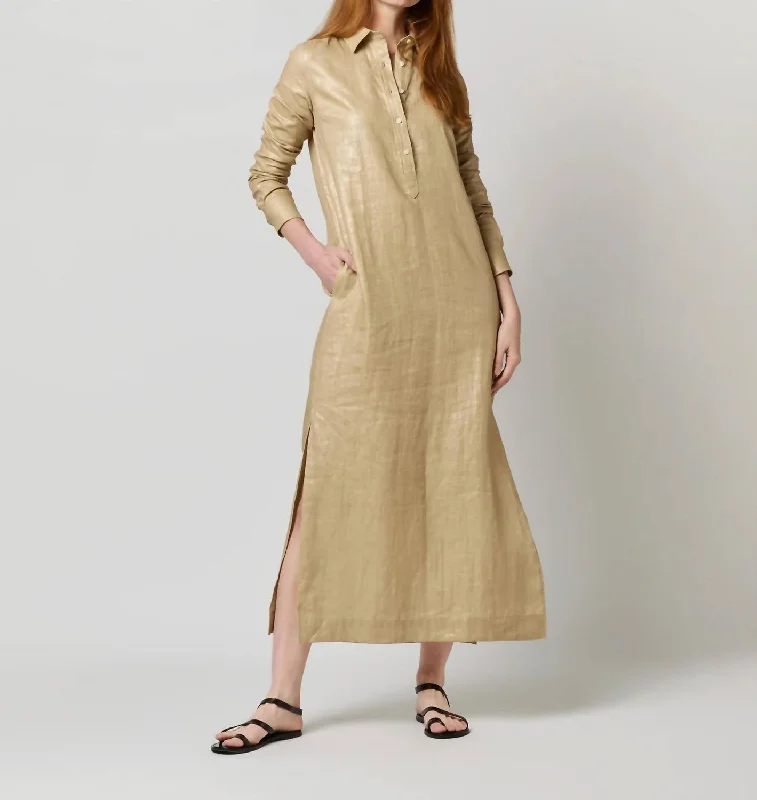 Talitha Shirt Dress In Metallic Platino Linen