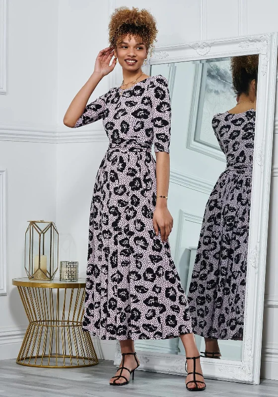 Jolie Moi Ozella Floral A Line Maxi Dress, Pink & Black