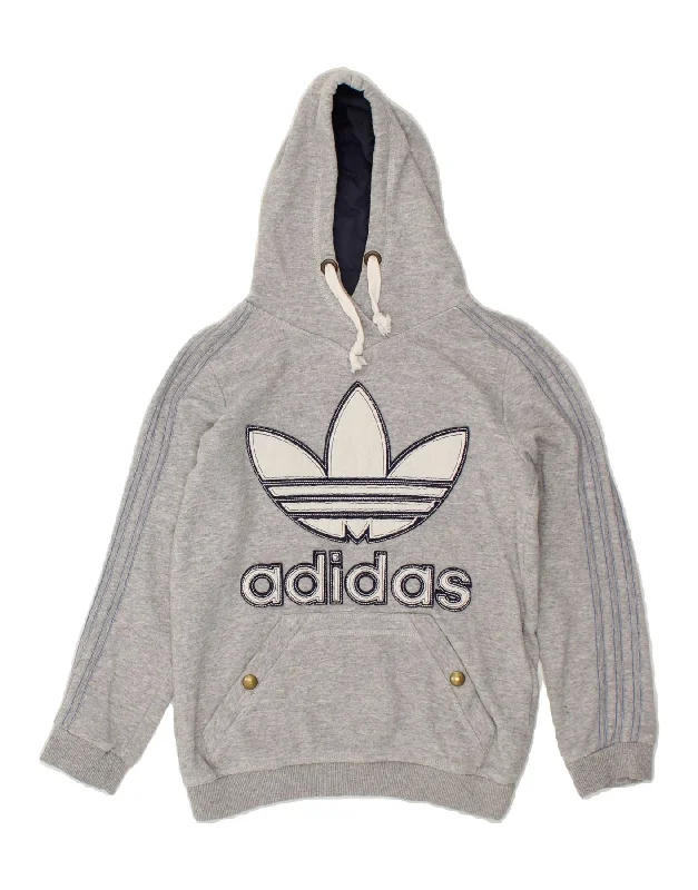 ADIDAS Womens Graphic Hoodie Jumper IT 42 Medium Grey Cotton