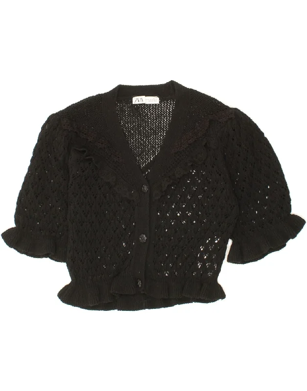Great Deals ZARA Womens Crop Short Sleeve Crochet Cardigan Sweater UK 12 Medium Black Great Deals ZARA Womens Crop Short Sleeve Crochet Cardigan Sweater UK 12 Medium Black