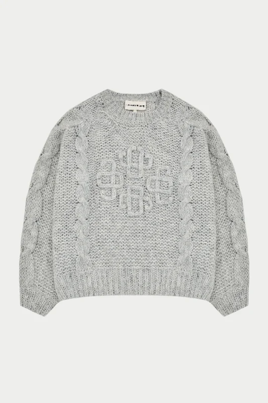 Limited Time EMBLEM PLAITED OVERSIZED KNIT JUMPER - GREY MARL