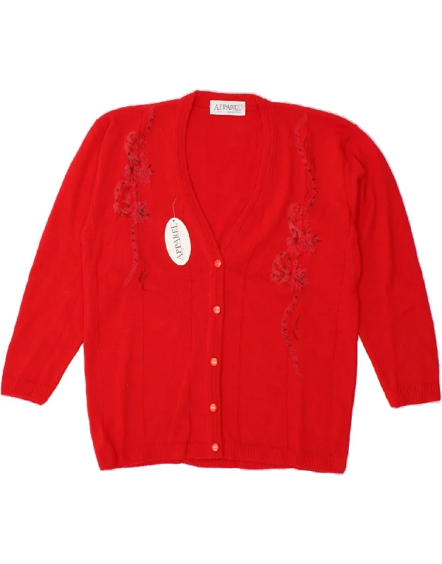 New Deals VINTAGE Womens Longline Cardigan Sweater UK 14 Medium Red Floral Wool