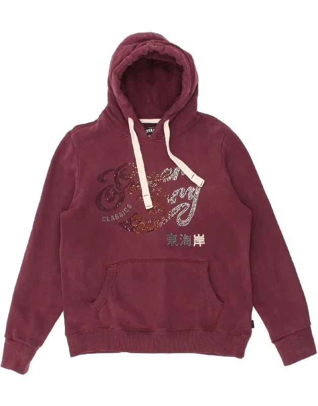 Lowest Prices SUPERDRY Womens Graphic Hoodie Jumper UK 14 Large  Burgundy Cotton