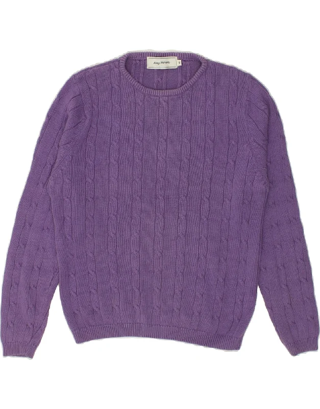 VINTAGE Womens Crew Neck Jumper Sweater UK 12 Medium Purple Cotton