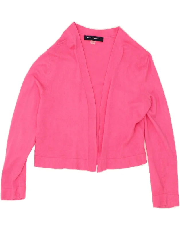 New Markdowns TOMMY HILFIGER Womens Crop Open Cardigan Sweater UK 10 Small Pink Cotton