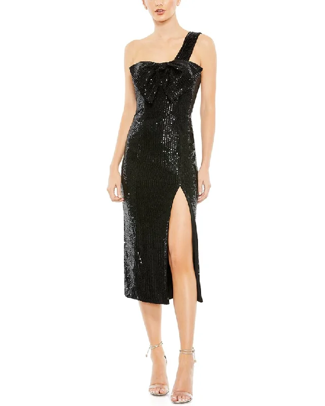 New Deals Mac Duggal Sequined One-Shoulder Front Bow Dress