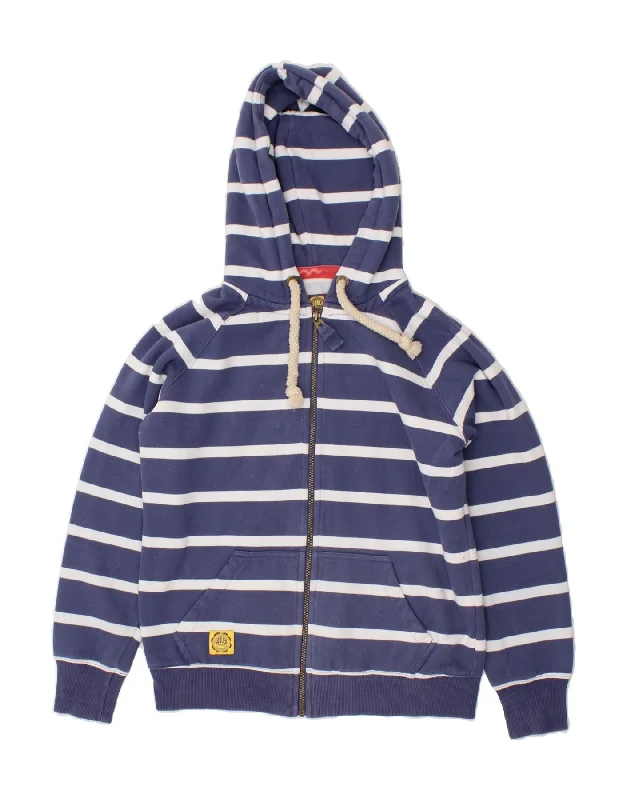 New Deals JOULES Womens Zip Hoodie Sweater UK 14 Medium Navy Blue Striped Cotton