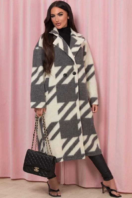 Deal of the Week Grey Long Coat Dogtooth Print