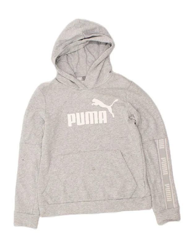 PUMA Womens Graphic Hoodie Jumper UK 10 Small Grey Cotton