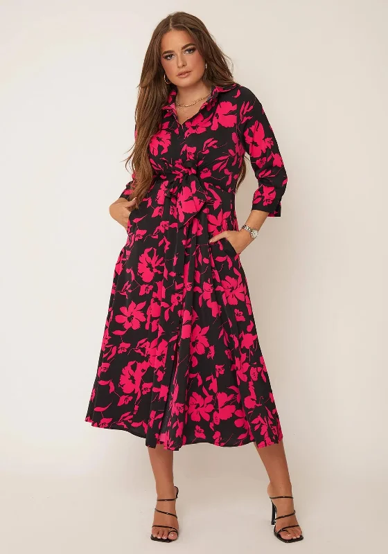 Exclusive Offers Girl in Mind Odette Floral Shirt Dress, Black & Pink
