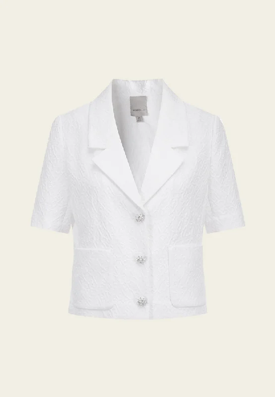 Don’t Miss Out White Lapel Jacquard Cropped Jacket