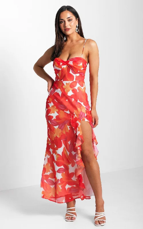 Deep Discounts Kehlani Maxi Dress - Orange Pink Multi Floral