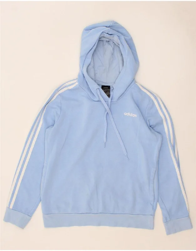 ADIDAS Womens Hoodie Jumper UK 12/14 Medium Blue Cotton