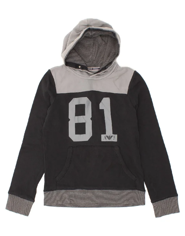 Price Buster ARMANI JEANS Womens Graphic Hoodie Jumper UK 12 Medium Black Colourblock Price Buster ARMANI JEANS Womens Graphic Hoodie Jumper UK 12 Medium Black Colourblock