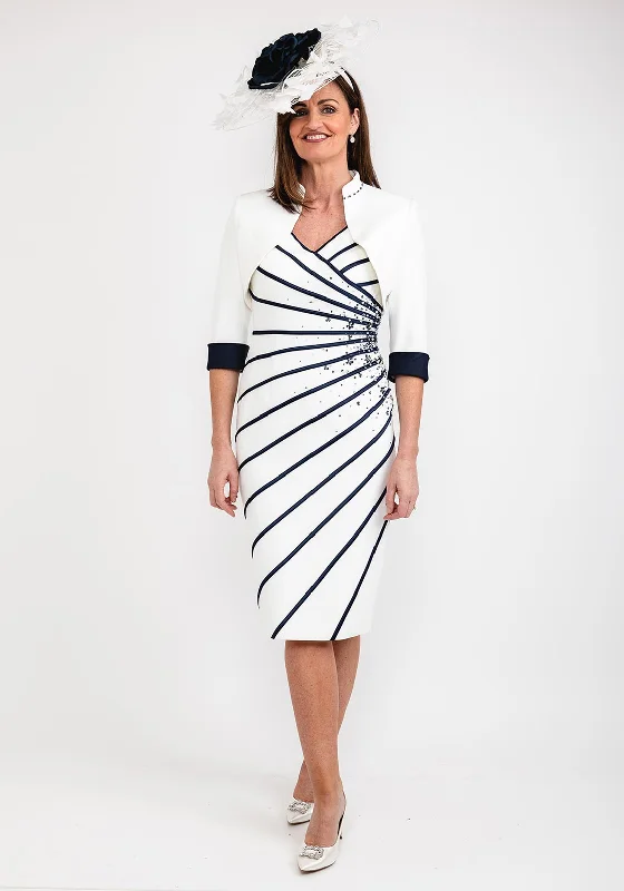 Don't Wait John Charles Illusion Stripe Bolero & Dress, Ivory & Navy