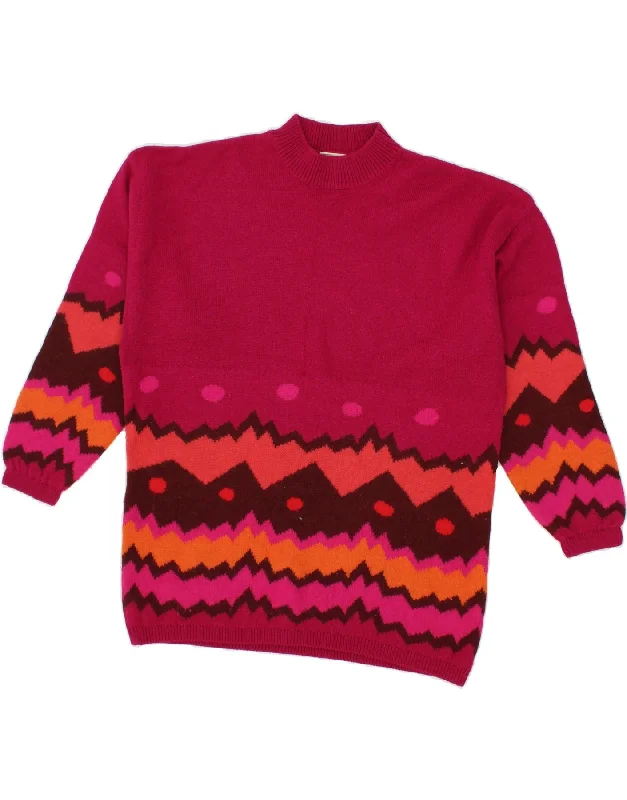 Year-End Sale STEFANEL Womens Turtle Neck Jumper Sweater UK 18 XL Pink Fair Isle Wool