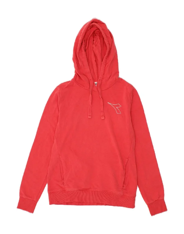 DIADORA Womens Hoodie Jumper UK 14 Medium Red Cotton