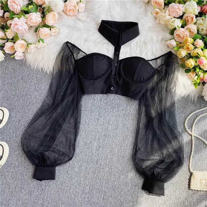 Deal Frenzy fashionable and sexy short shirt halter off-shoulneck der top for women     S4267