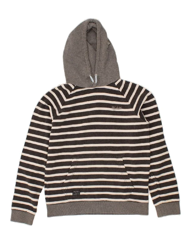 WOOLRICH Womens Hoodie Jumper UK 12 Medium Grey Striped Cotton