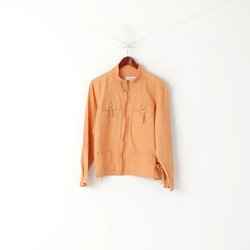 Massive Deals Gina Laura Women M Jacket Orange Linen Blazer Full Zipper Summer Top
