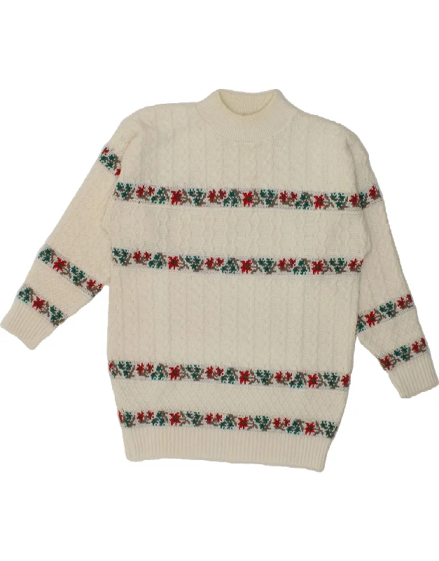 Limited Edition VINTAGE Womens Turtle Neck Jumper Sweater UK 14 Medium White Floral