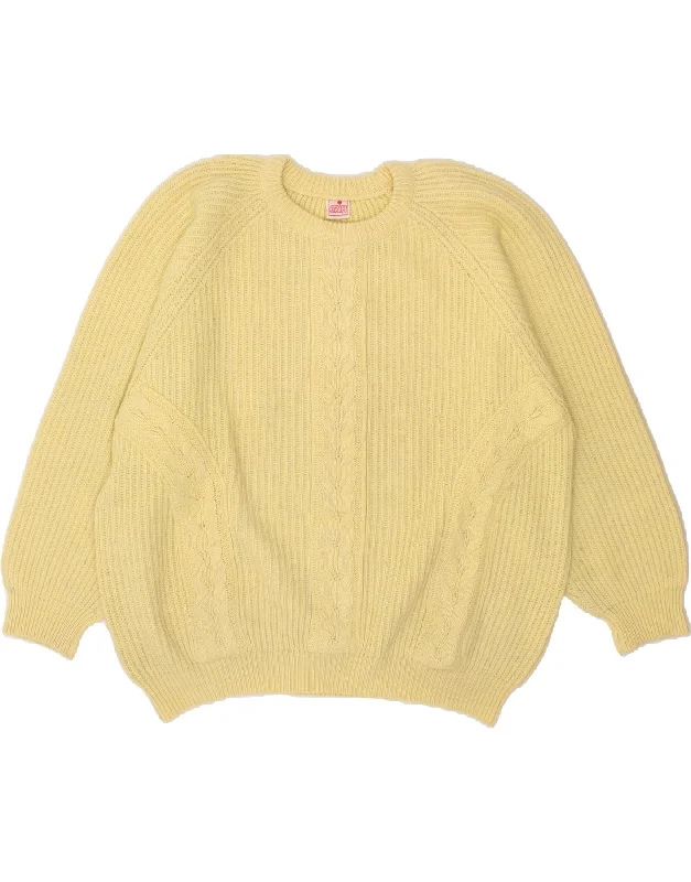 VINTAGE Womens Oversized Crew Neck Jumper Sweater UK 20 2XL Yellow