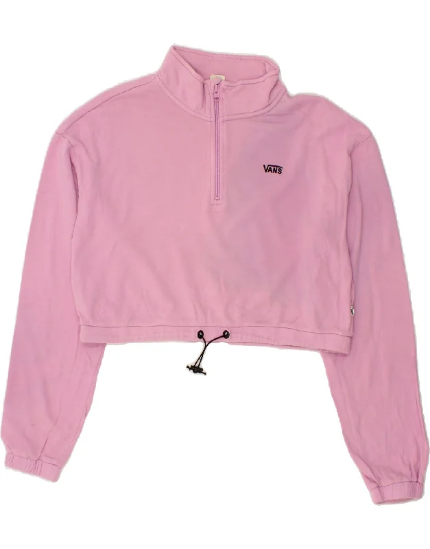 VANS Womens Oversized Crop Zip Neck Sweatshirt Jumper UK 16 Large Pink