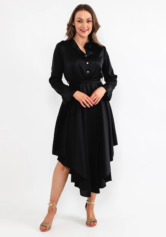 Steals and Deals Seventy1 One Size Satin Curved Hem Midi Dress, Black
