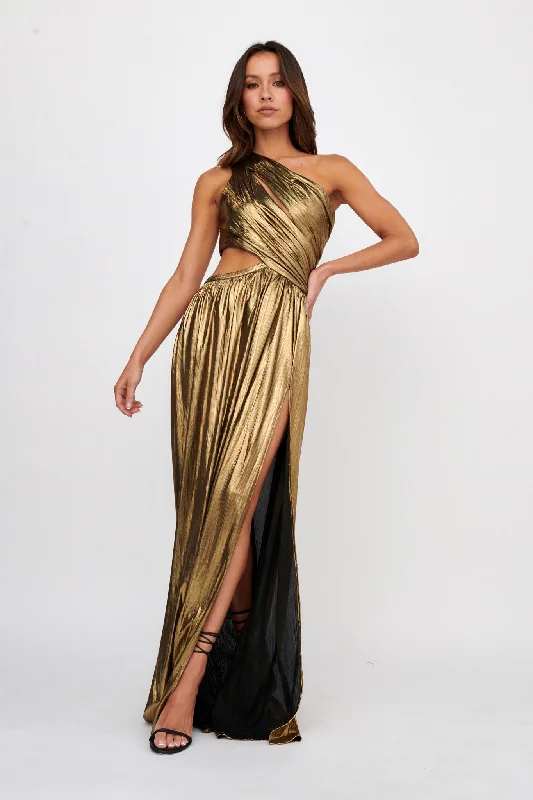 Price Rollback Fortuna One Shoulder Split Maxi Dress Black/Gold