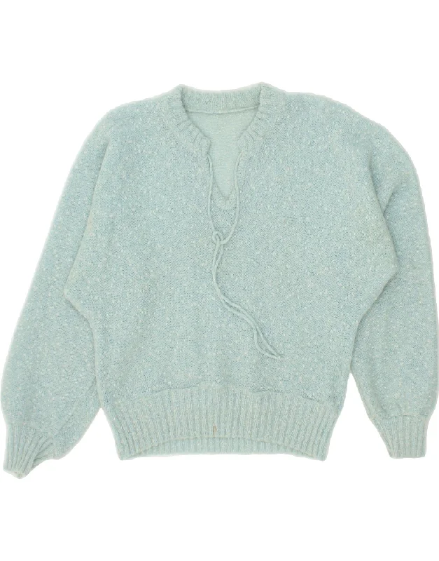 Instant Discount VINTAGE Womens V-Neck Jumper Sweater UK 12 Medium Blue Flecked