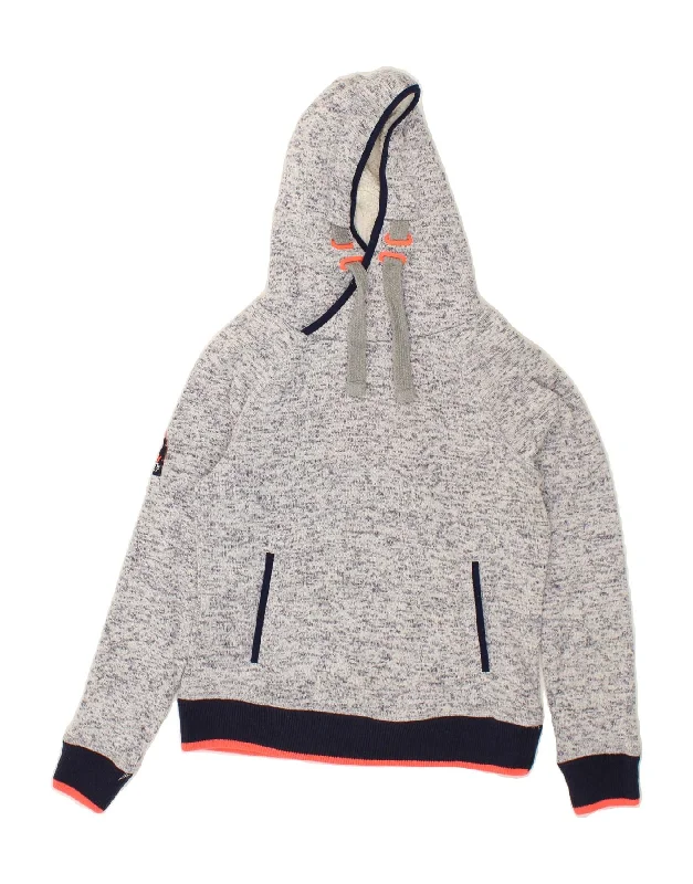 Super Deal SUPERDRY Womens Hoodie Jumper UK 12 Medium Grey Flecked Polyester