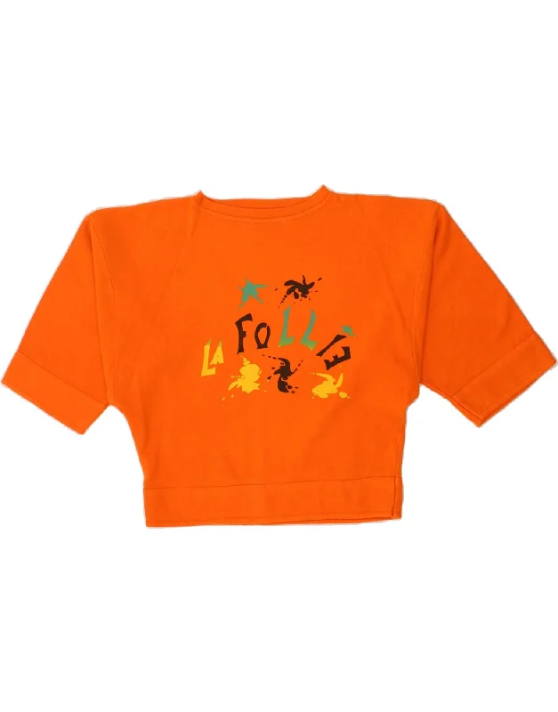 Don't Wait VINTAGE Womens 3/4 Sleeve Crop Sweatshirt Jumper UK 14 Medium Orange
