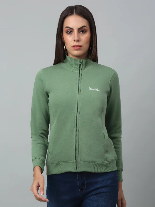 Price Buster Women's Casual  Green Regular Full Sleeve Zipthru  Sweatshirt