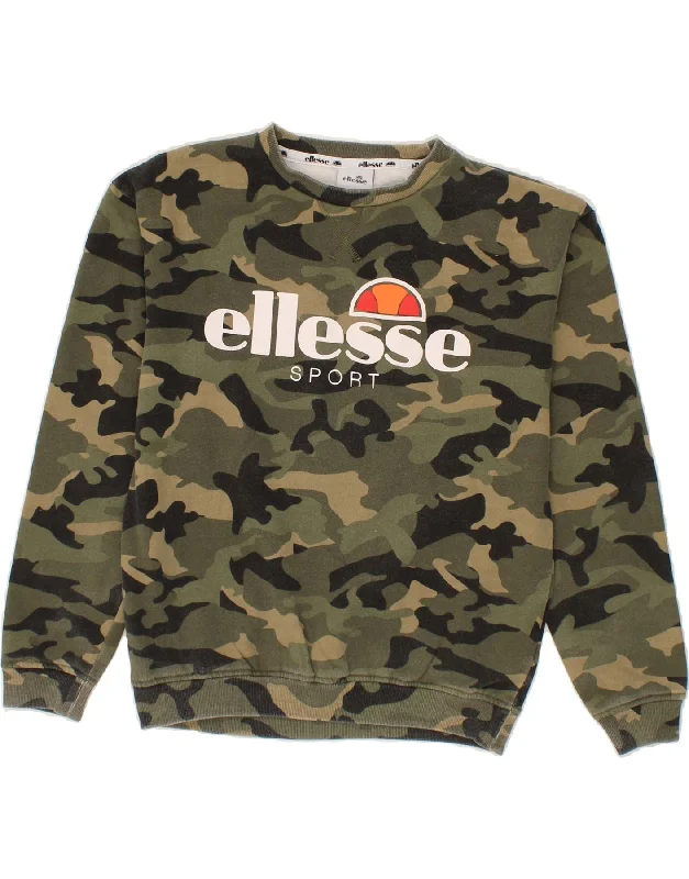 ELLESSE Womens Graphic Sweatshirt Jumper UK 8 Small Green Camouflage