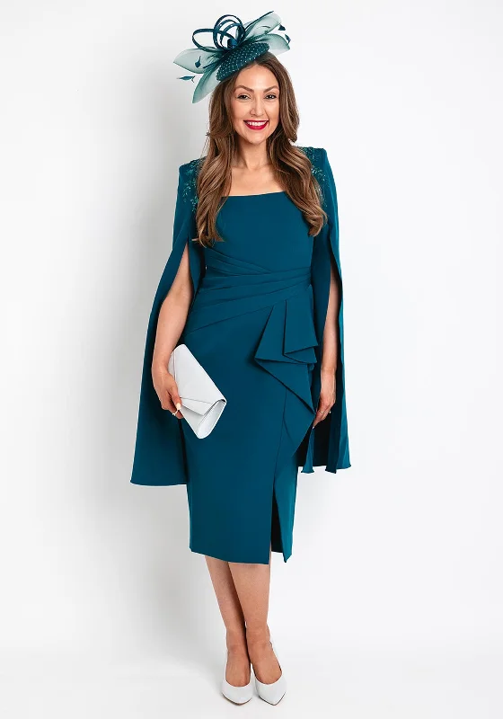 Veni Infantino Sequin Embellished Cape Sleeve Midi Dress, Teal