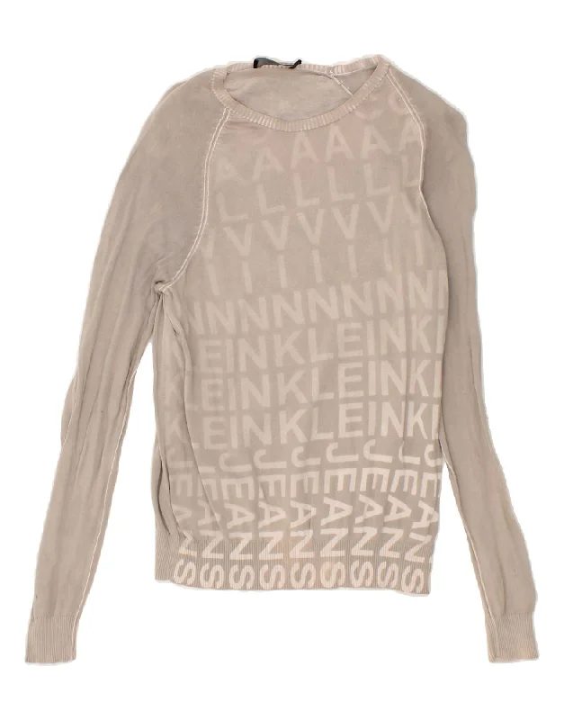 Year-End Sale CALVIN KLEIN JEANS Womens Boat Neck Jumper Sweater UK 12 Medium Grey