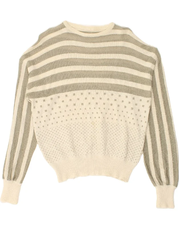 Price Slash VINTAGE Womens Boat Neck Jumper Sweater UK 16 Large Off White Striped