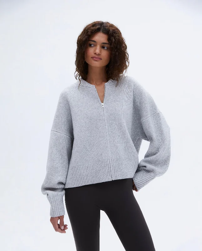 Instant Discount Knit Bomber Jacket - Grey Melange