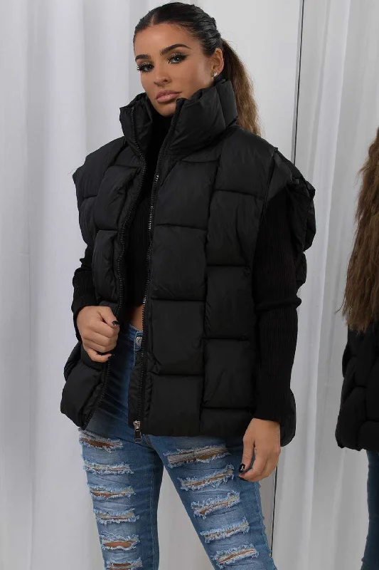 Major Savings Quilted Padded Gilet With Woven Detail Black