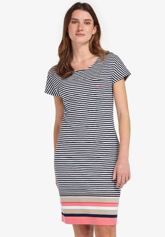 Warehouse Sale Barbour Womens Harewood Stripe Jersey Dress, Navy Multi