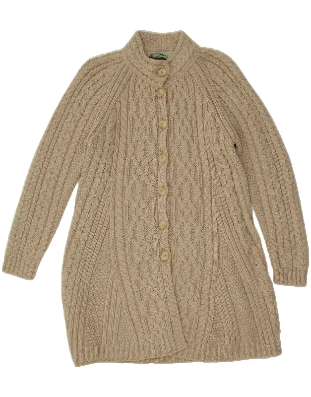 ARAN CRAFTS Womens Longline Cardigan Sweater UK 18 XL Beige Merino Wool