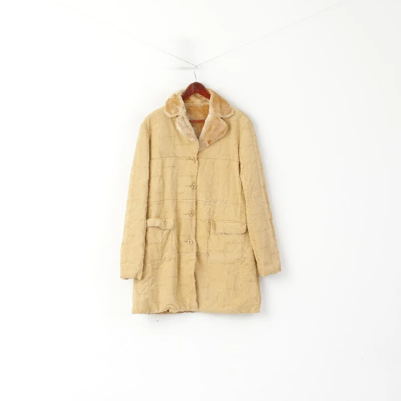 Today Only Vintage Women XL Coat Beige Boho Faux Fut Lined Single Breasted Casual Top