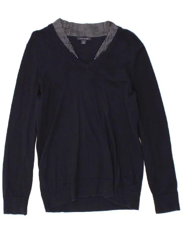 Exclusive Savings TOMMY HILFIGER Womens V-Neck Jumper Sweater UK 14 Large Navy Blue Cotton Exclusive Savings TOMMY HILFIGER Womens V-Neck Jumper Sweater UK 14 Large Navy Blue Cotton