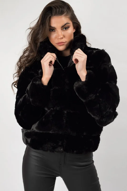 Price Rollback Black Faux Fur Short Coat